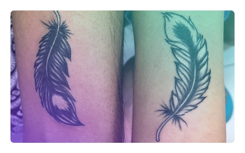 Matching tattoos with feathers 